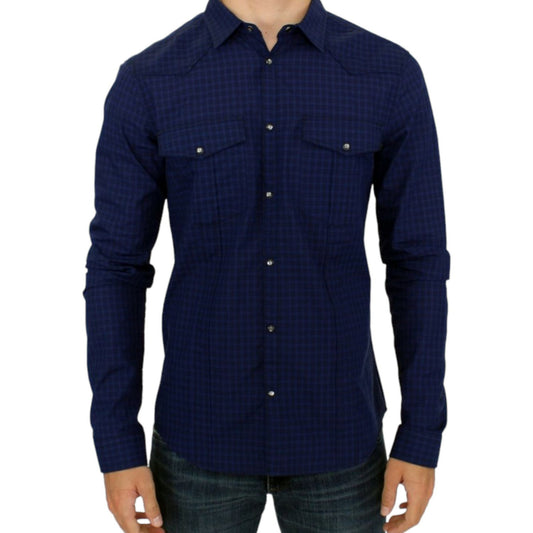 Costume National Blue checkered cotton shirt SIG10357-1