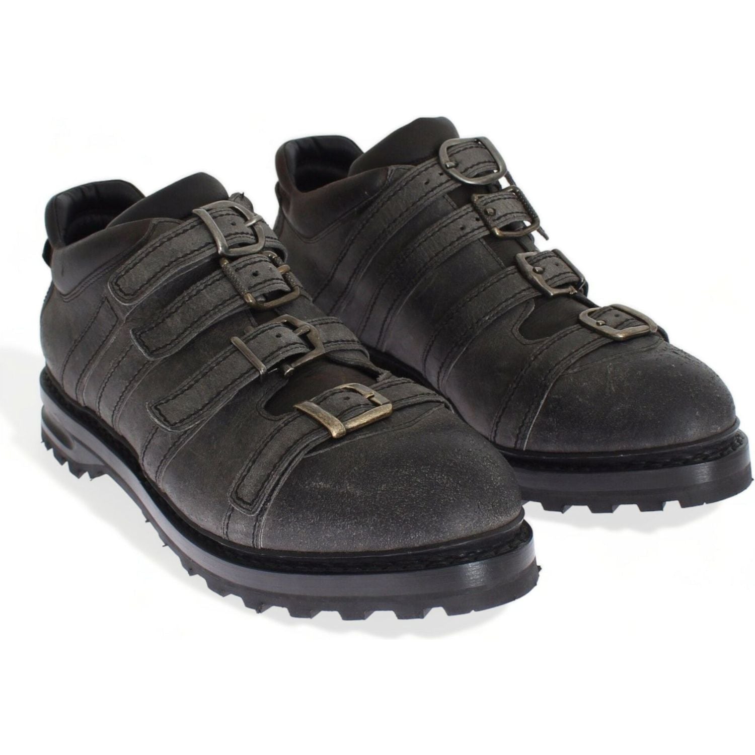 حذاء الكاحل الجلدي الأنيق باللون الرمادي من دولتشي آند غابانا