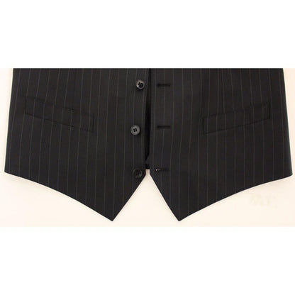 Dolce & Gabbana Black Striped Wool Silk Dress Vest Gilet