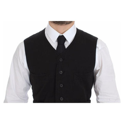 Dolce & Gabbana Black Flax Cotton Dress Vest Blazer