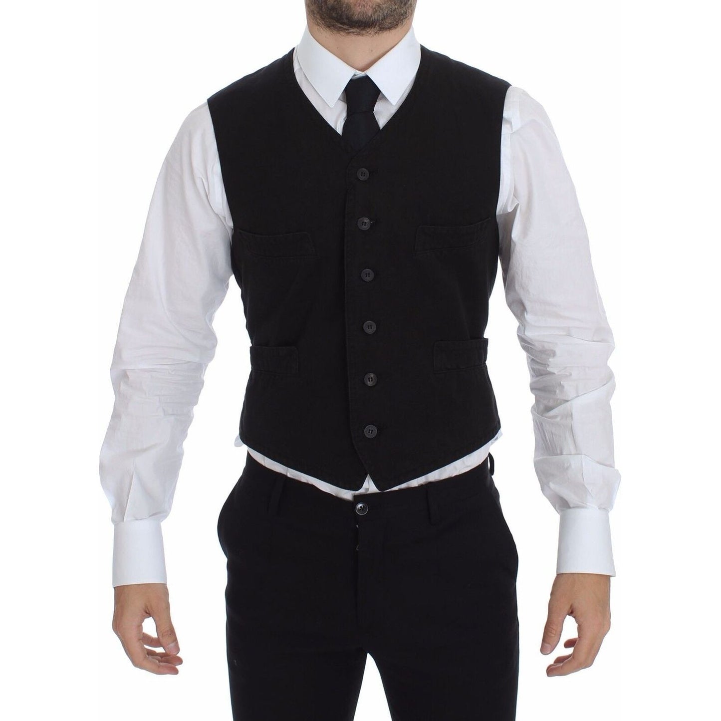 Dolce & Gabbana Black Flax Cotton Dress Vest Blazer