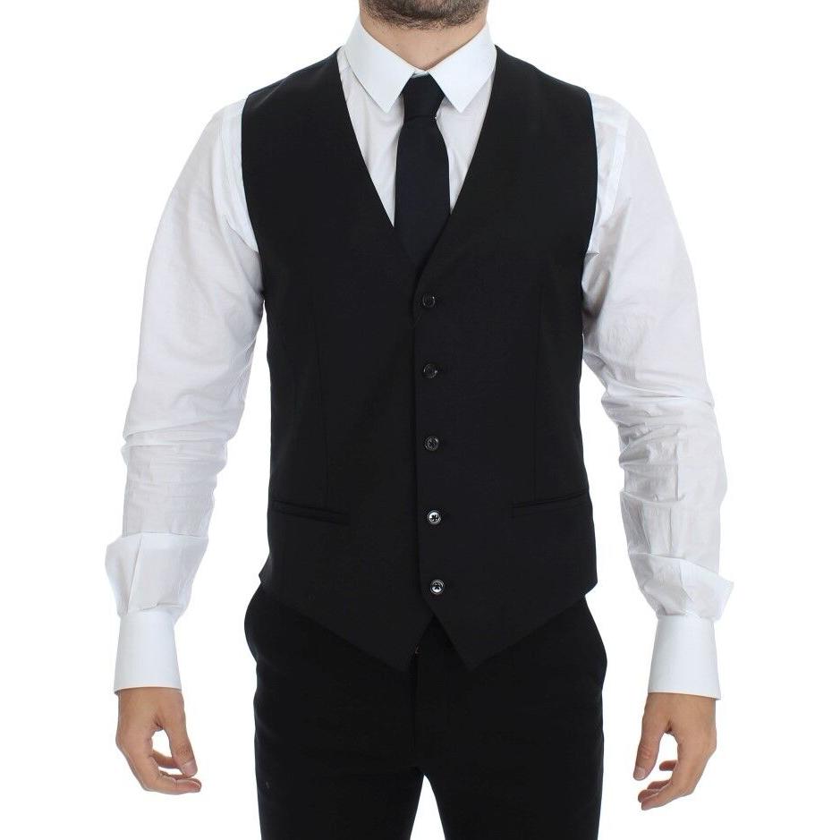 Dolce & Gabbana Black Wool Silk Stretch Dress Vest Blazer