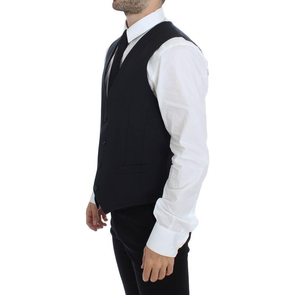 Dolce & Gabbana Gray Striped Wool Silk Dress Vest Gilet VES10029-2