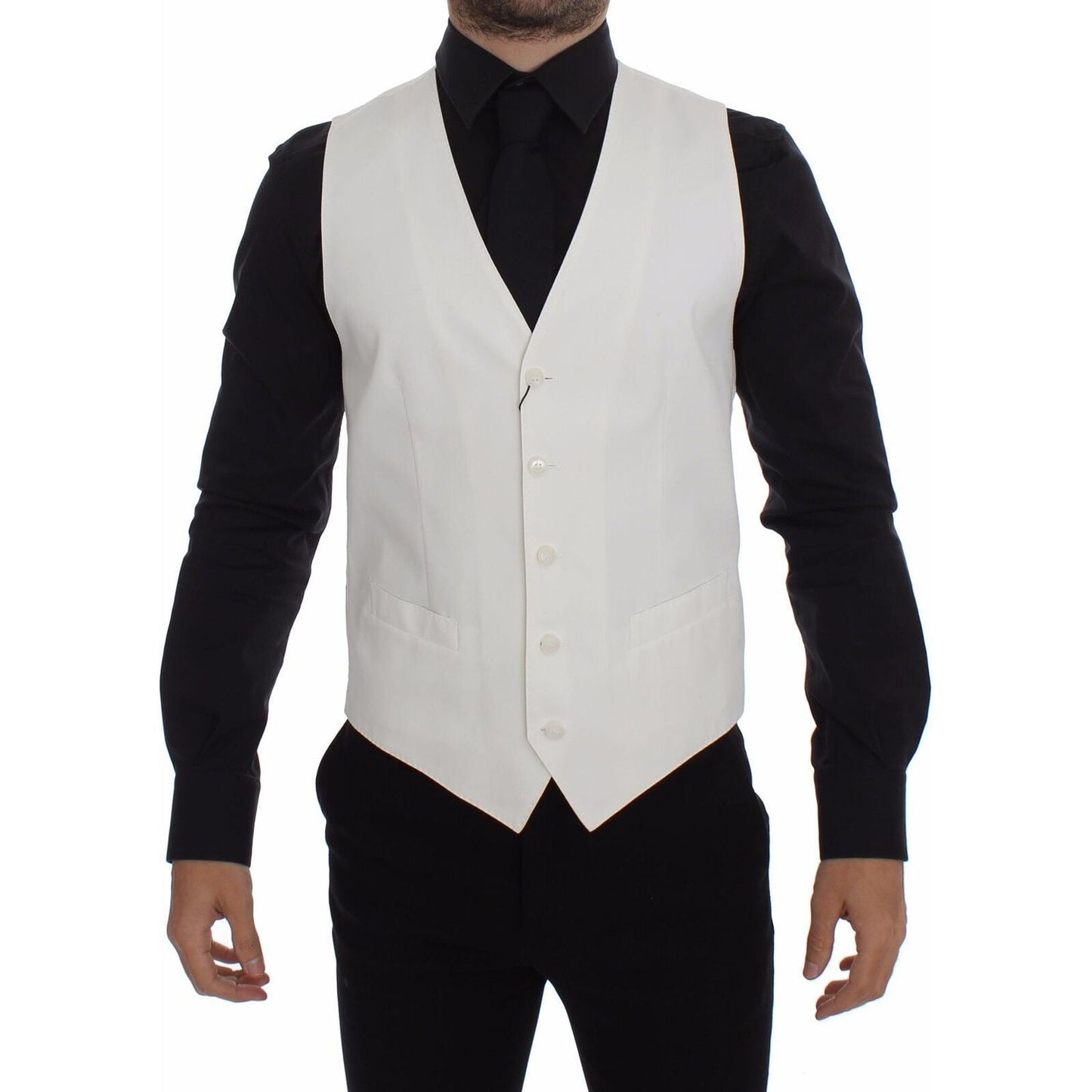 Dolce & Gabbana White Cotton Silk Blend Dress Vest Blazer