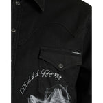 Dolce & Gabbana Black Floral Cotton Collared Dress Shirt TSH84741-40