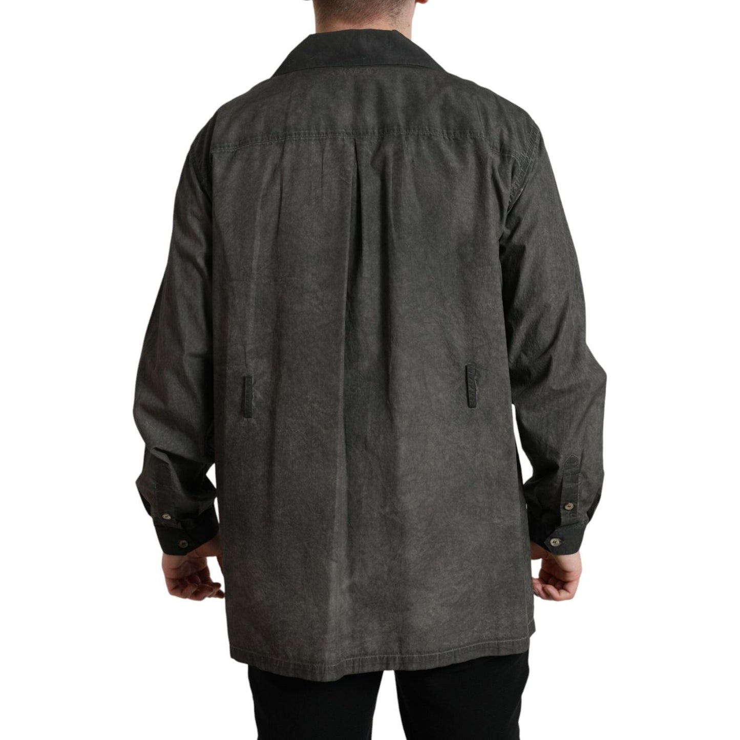 Dolce & Gabbana Dark Gray Cotton Collared Long Sleeves Shirt