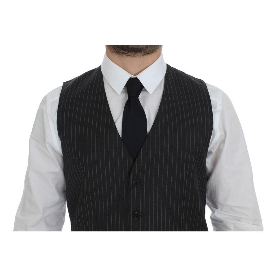Dolce & Gabbana Gray Striped Wool Single Breasted Vest