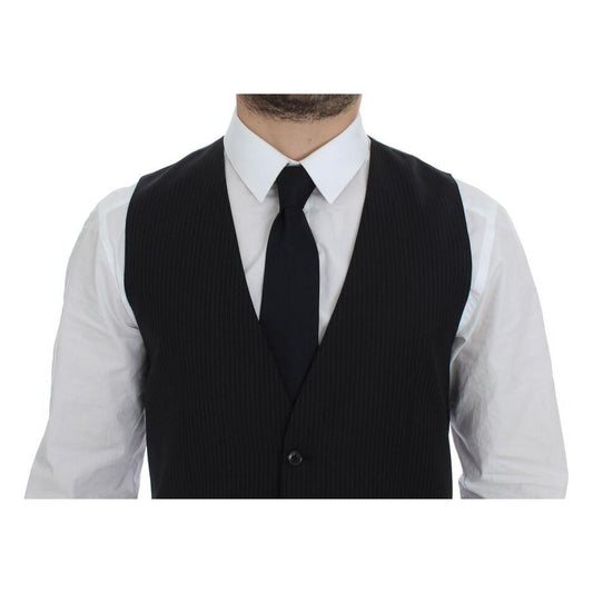 Dolce & Gabbana Black Striped Wool Single Breasted Vest GSS12006-1