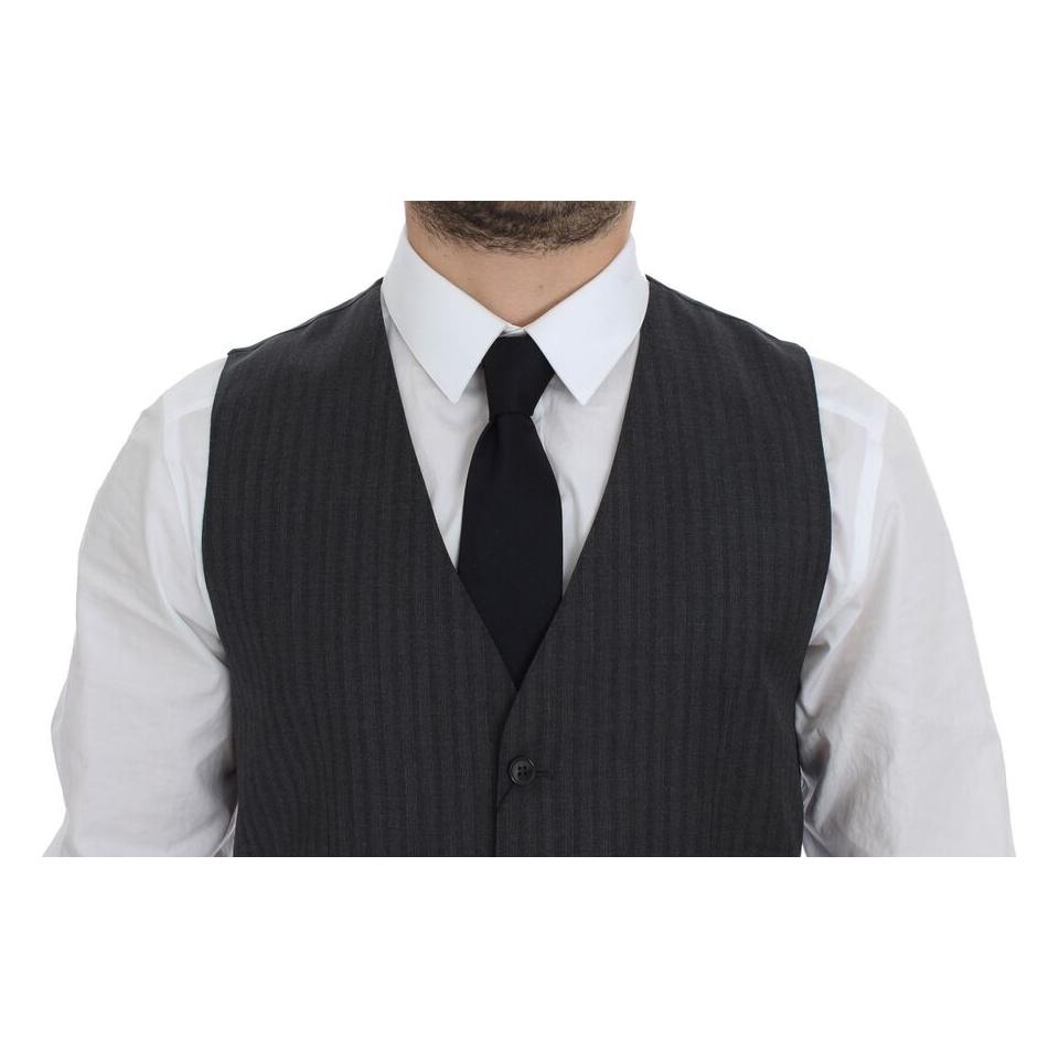 Dolce & Gabbana Gray Striped Wool Single Breasted Vest GSS12007-1