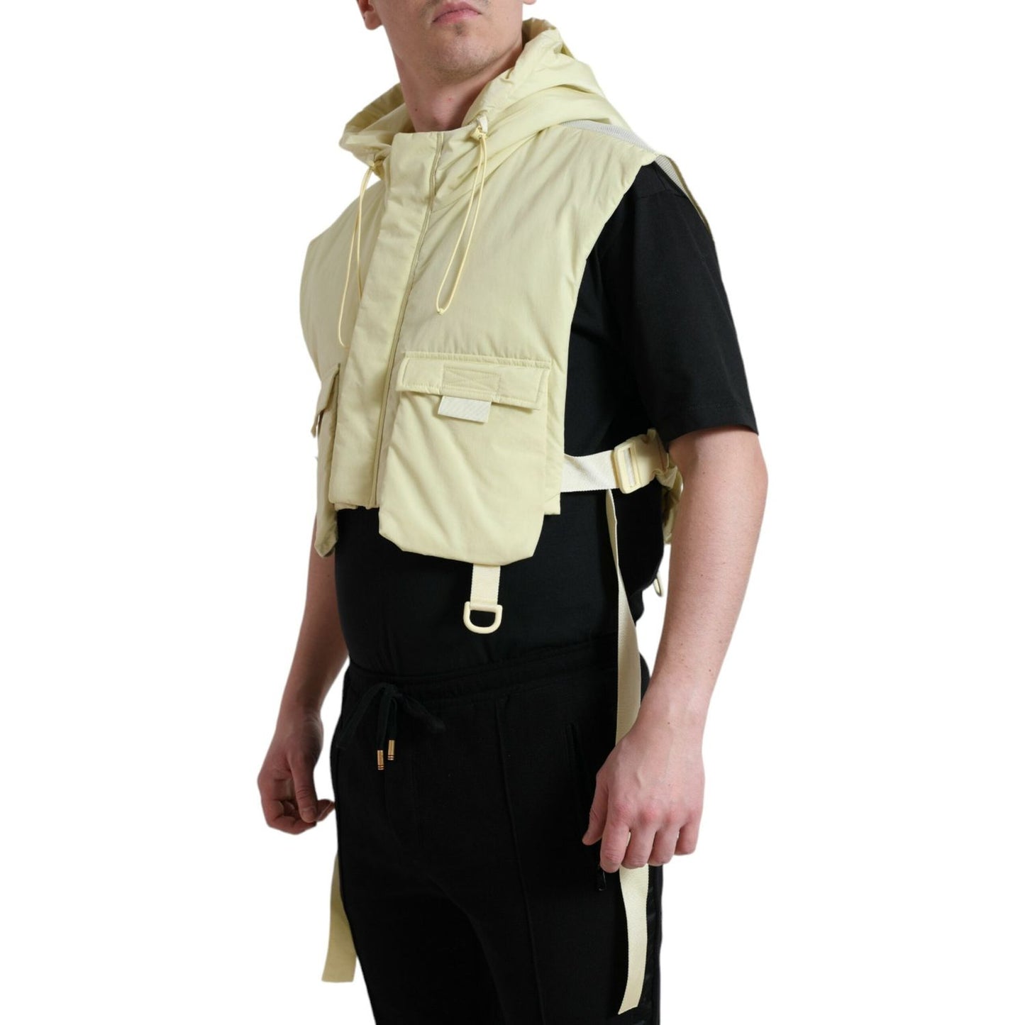 Dolce & Gabbana Yellow Nylon Hooded Sportswear Vest Jacket