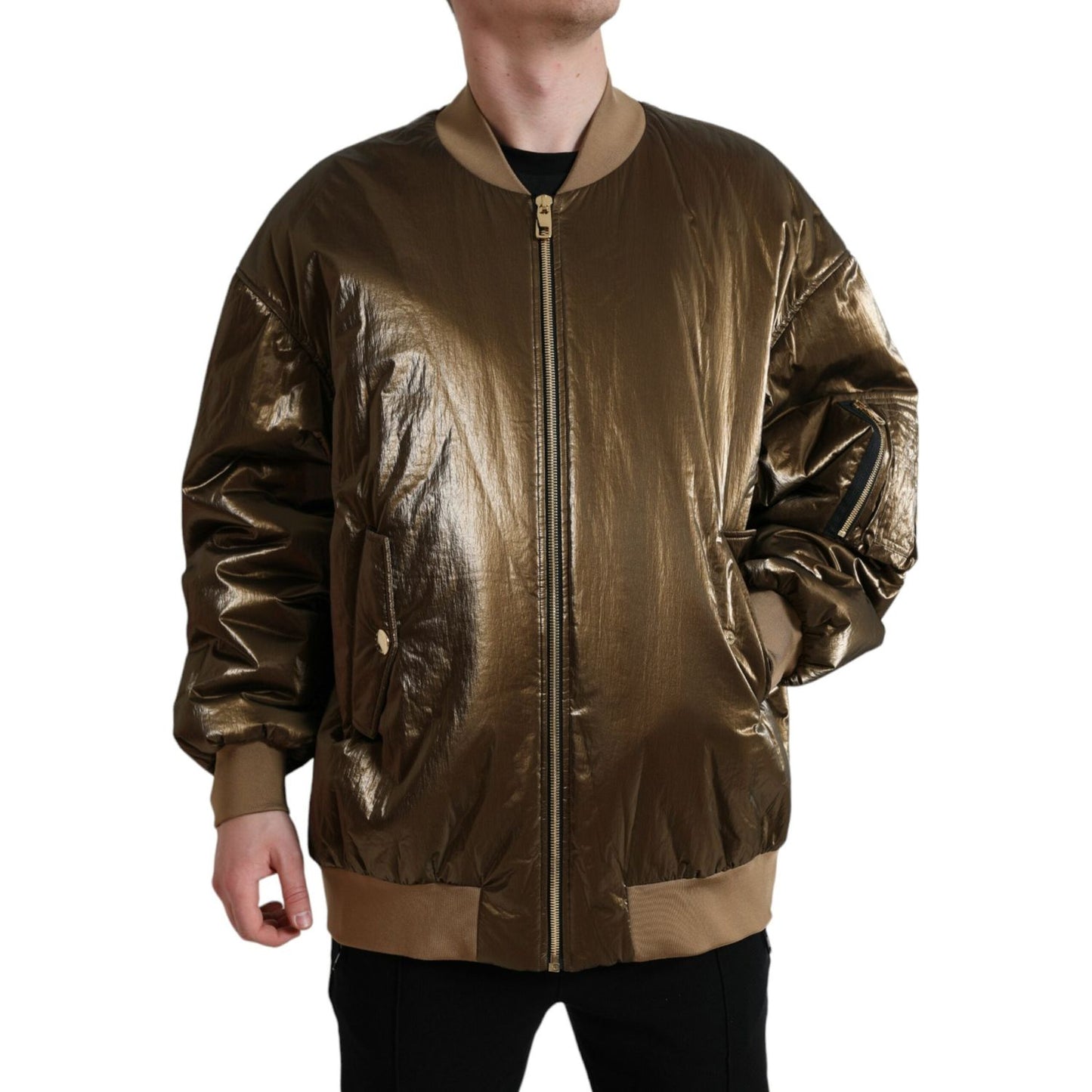Dolce & Gabbana Bronze Nylon Full Zip Men Bomber Jacket JKT3769-54