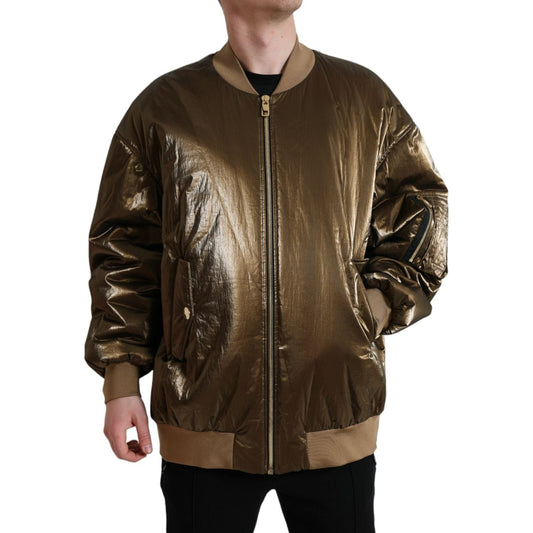 Dolce & Gabbana Bronze Nylon Full Zip Men Bomber Jacket JKT3769-54