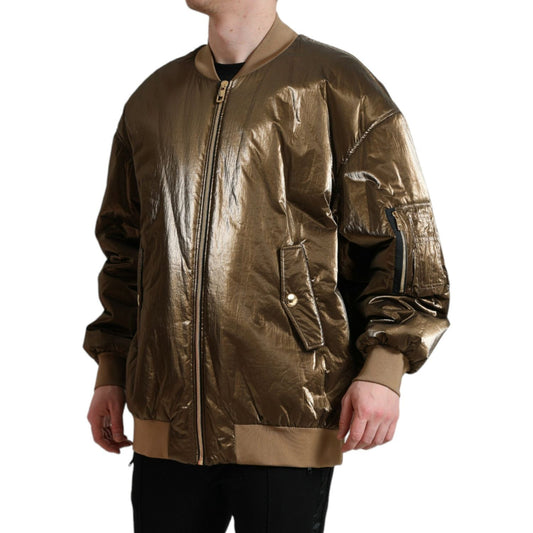Dolce & Gabbana Bronze Nylon Full Zip Men Bomber Jacket JKT3769-54