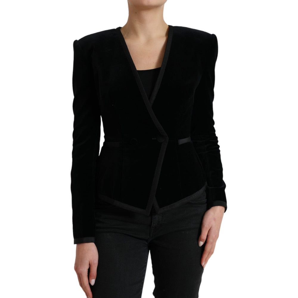 Dolce & Gabbana Black Velvet Cotton Double Breasted Jacket JKT3735-40