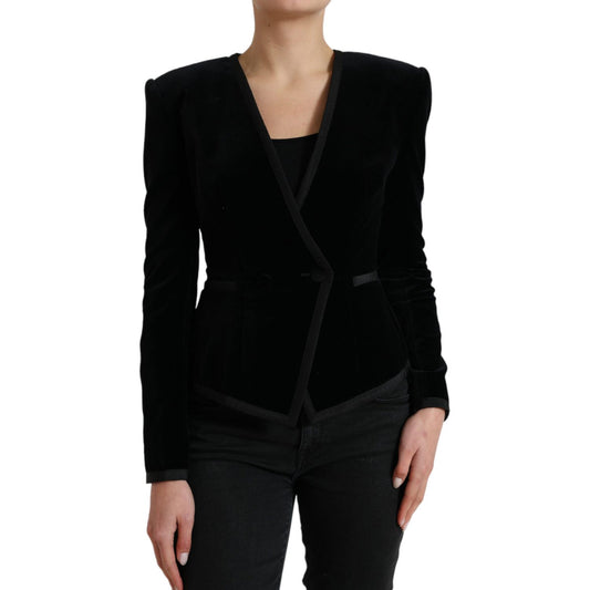 Dolce & Gabbana Black Velvet Cotton Double Breasted Jacket JKT3735-40