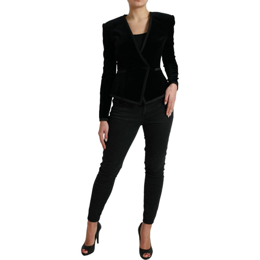 Dolce & Gabbana Black Velvet Cotton Double Breasted Jacket JKT3735-40