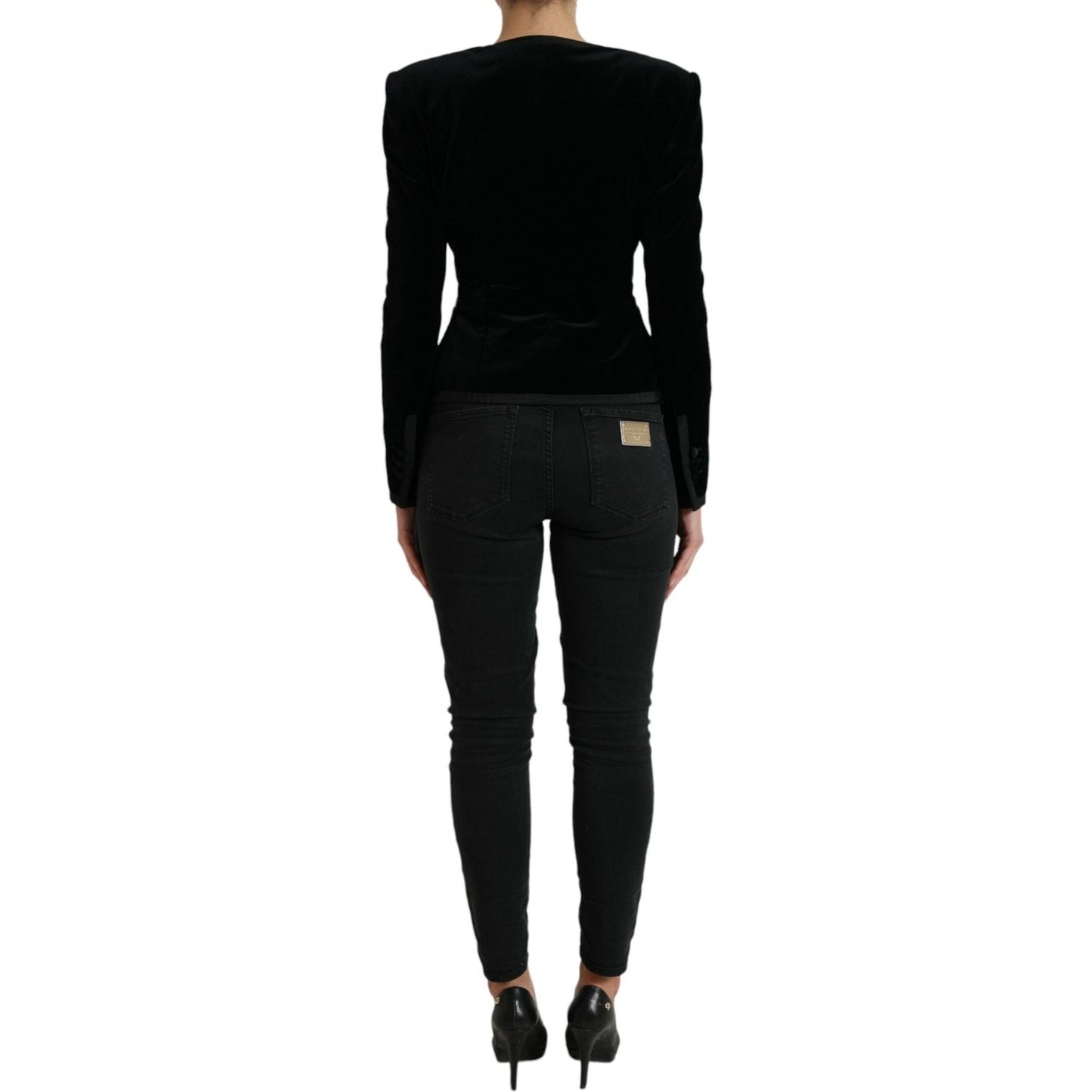 Dolce & Gabbana Black Velvet Cotton Double Breasted Jacket JKT3735-40