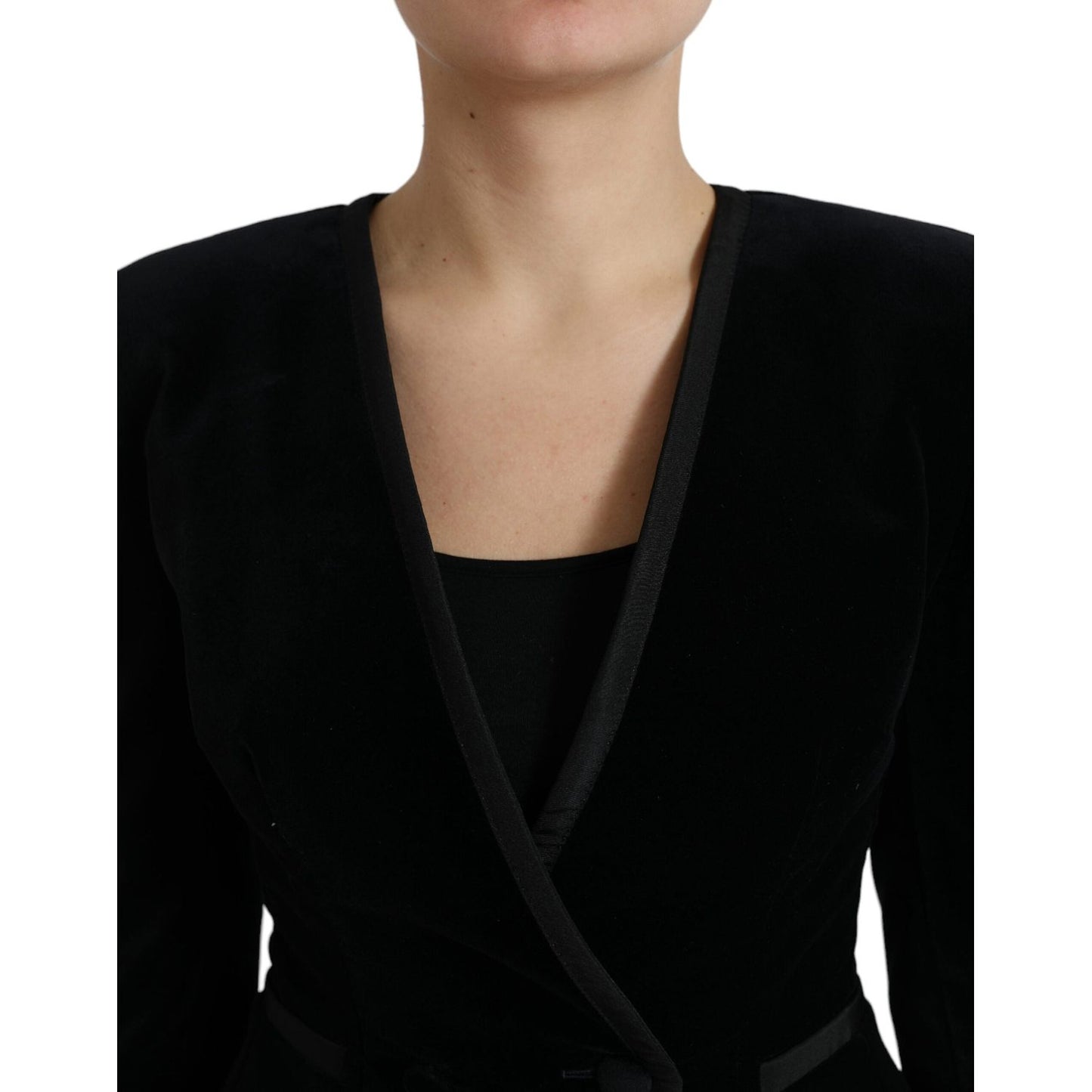 Dolce & Gabbana Black Velvet Cotton Double Breasted Jacket JKT3735-40