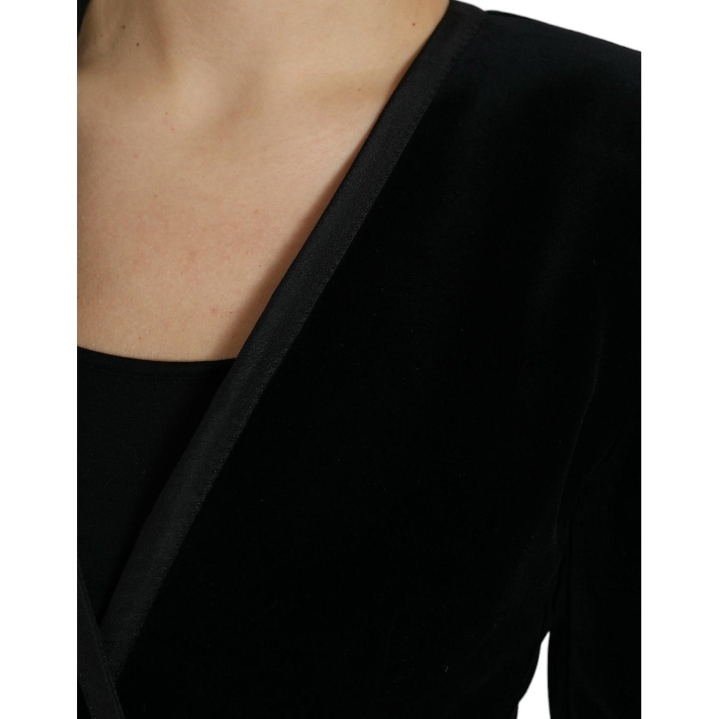 Dolce & Gabbana Black Velvet Cotton Double Breasted Jacket JKT3735-40