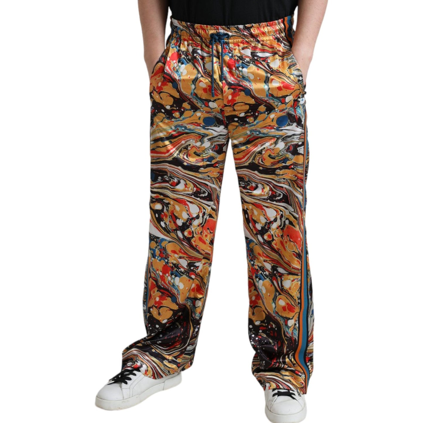 Dolce & Gabbana Multicolor Marble Print Satin Pants