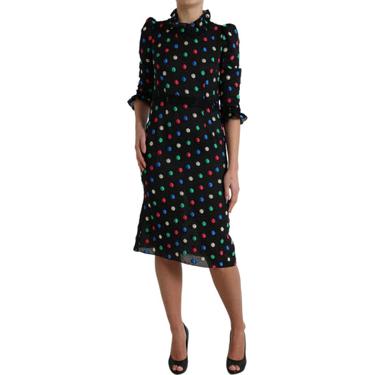 Dolce & Gabbana Black Polka Dot Ruffle Cotton Midi Dress DR28977-40