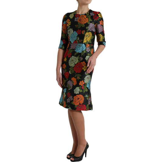 Dolce & Gabbana Black Floral Embroidery Knee Length Dress DR28981-40