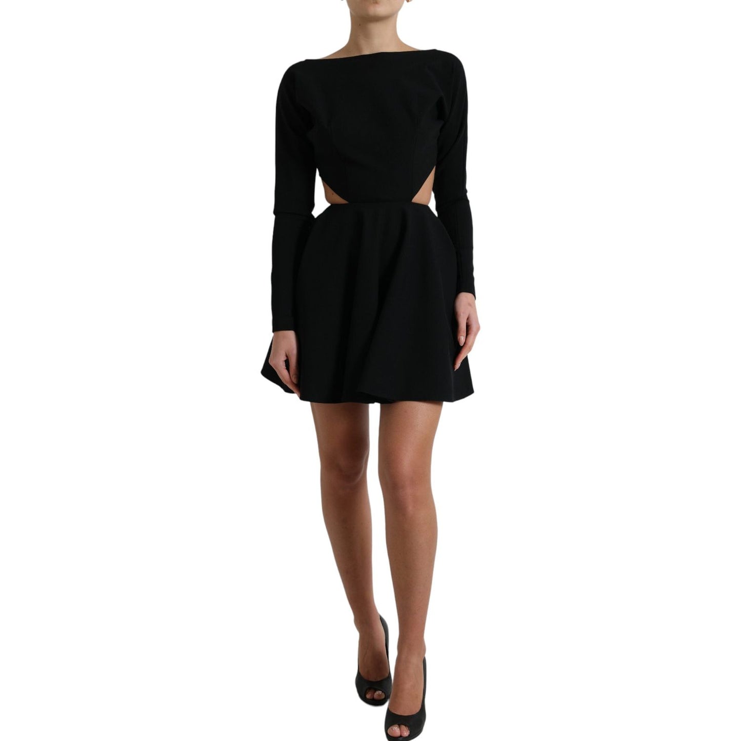 Dolce & Gabbana Black Viscose Cut Out A-line Long Sleeves Mini Dress