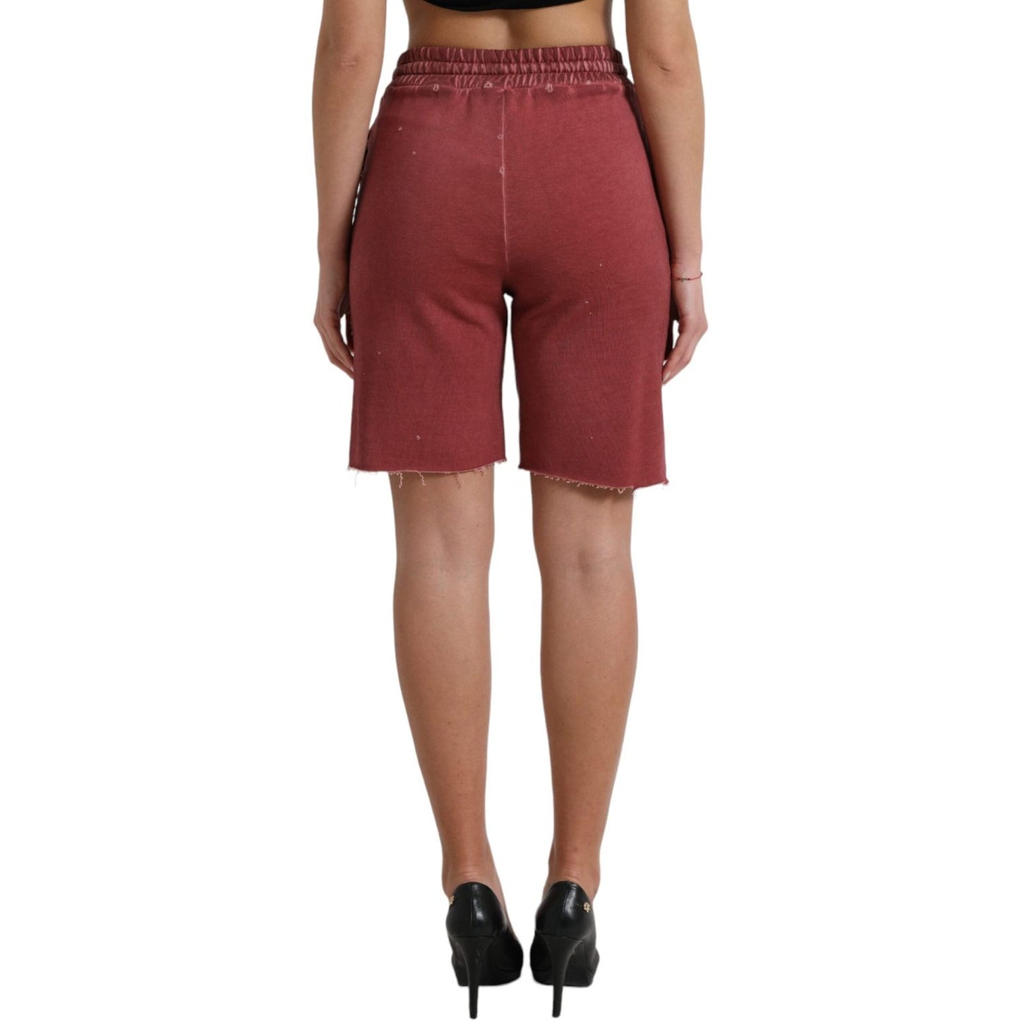 Dolce & Gabbana Maroon Cotton High Waist Sweatshorts Shorts