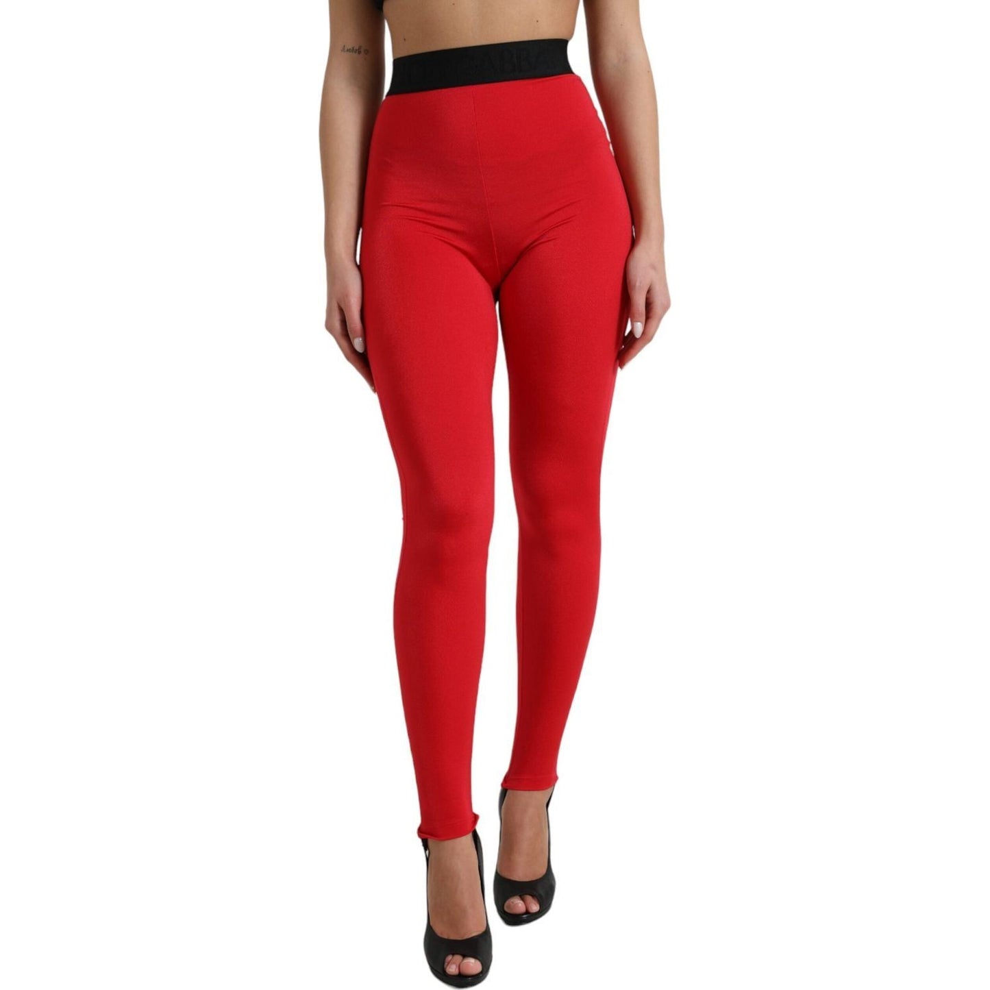 Dolce & Gabbana Red Nylon DG Logo Slim Leggings Pants