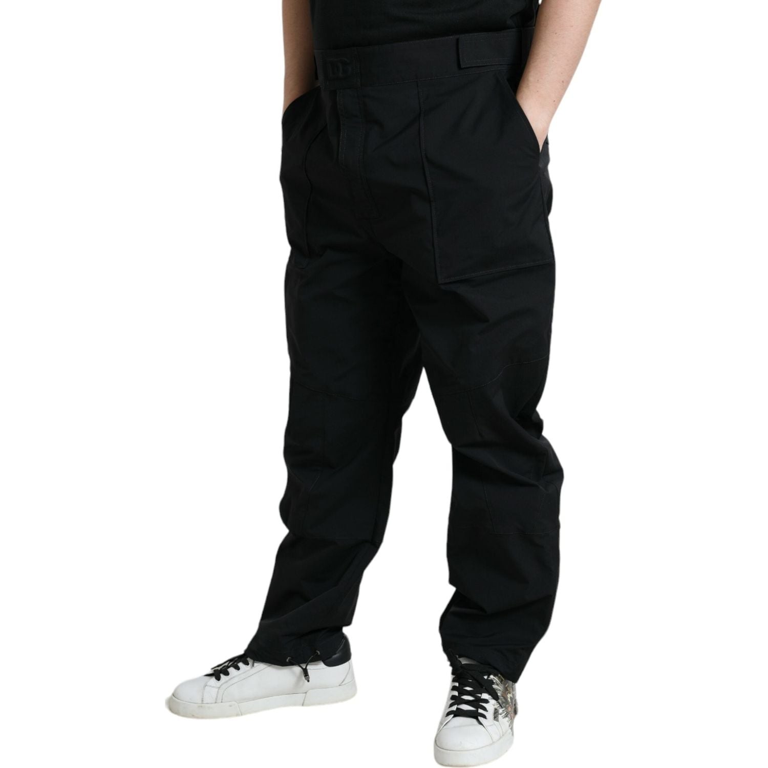 Dolce & Gabbana Black Polyester Logo Straight Pants