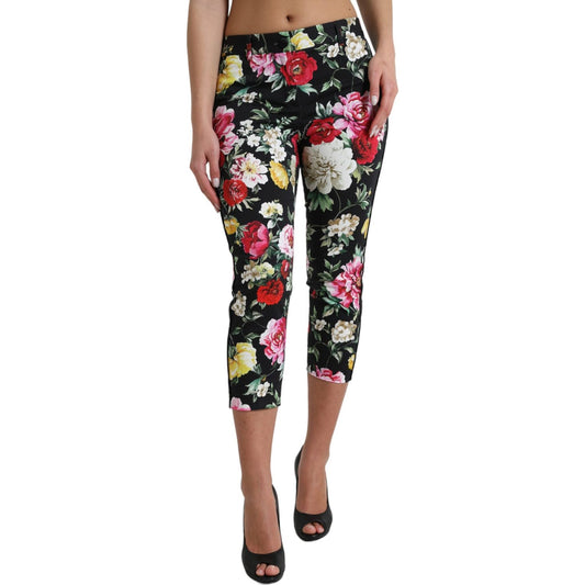 Dolce & Gabbana Black Floral Print Mid Waist Cropped Pants PAN74948-40