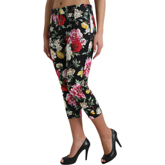 Dolce & Gabbana Black Floral Print Mid Waist Cropped Pants PAN74948-40
