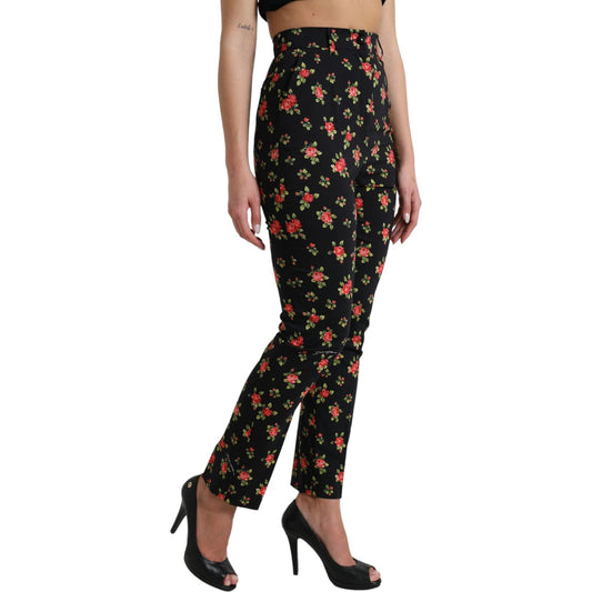 Dolce & Gabbana Black Floral Wool High Waist Tapered Pants PAN74954-40