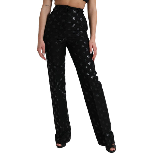Dolce & Gabbana Black Wool DG Logo High Waist Straight Pants PAN74966-40