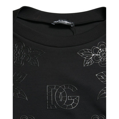 Dolce & Gabbana Black Pullover Floral Logo Applique Sweater