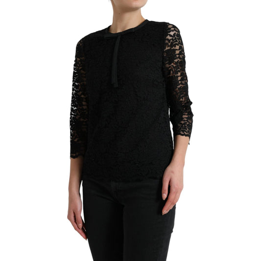 Dolce & Gabbana Black STAFF Blouse Floral Lace Nylon Top TSH84236-42