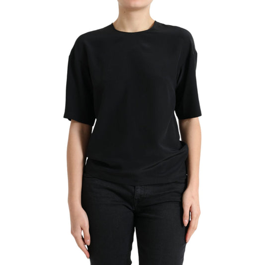 Dolce & Gabbana Black Silk Round Neck Short Sleeve Blouse Top TSH84266-40