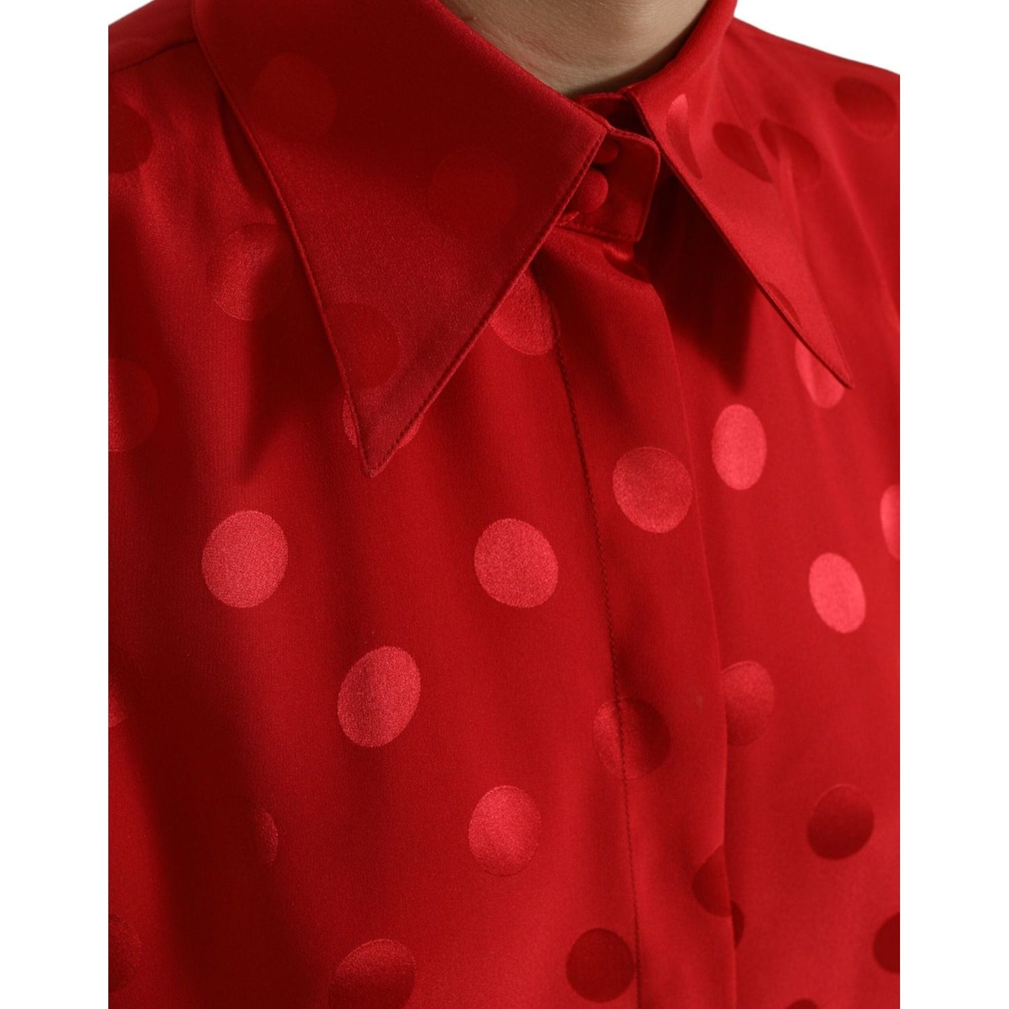 Dolce & Gabbana Red Polka Dot Sleeveless Collared Blouse Top