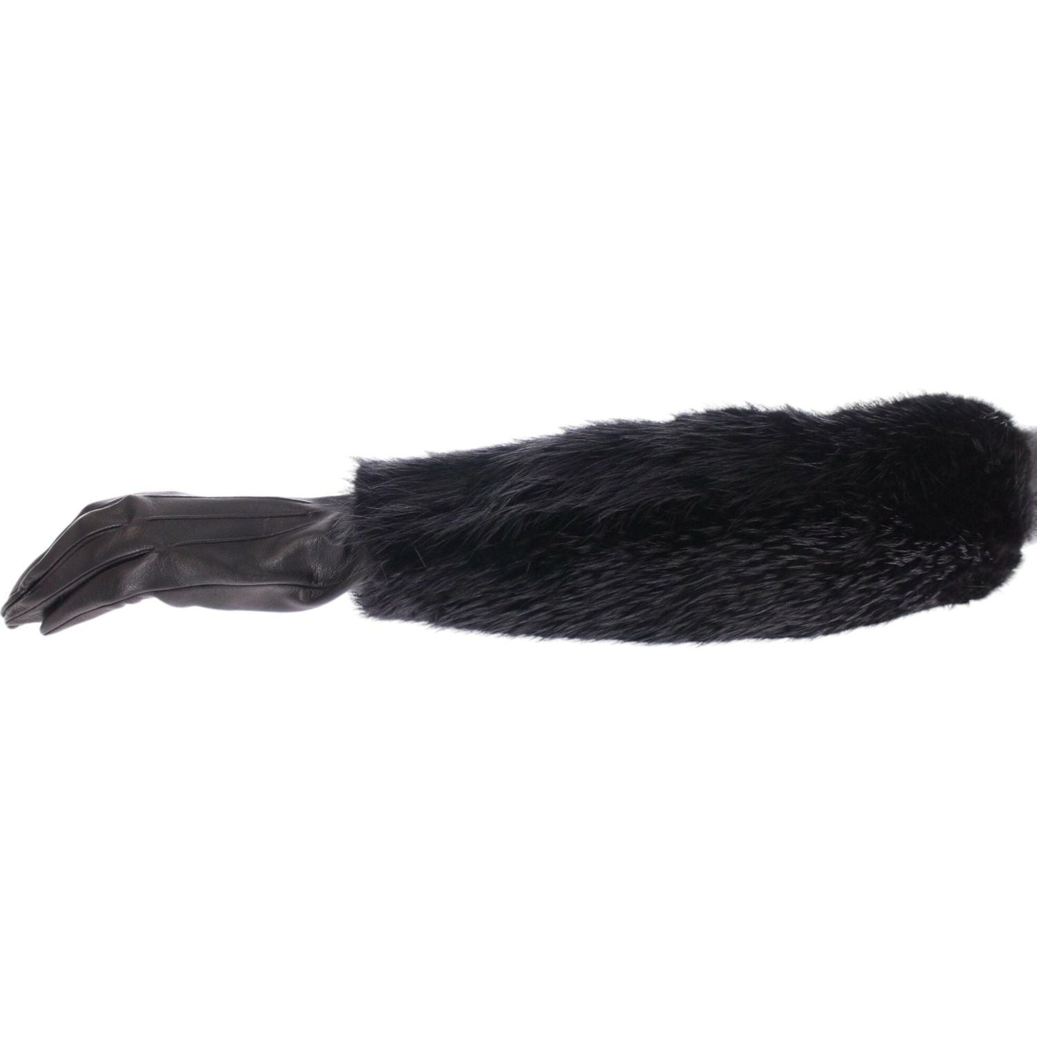 Dolce & Gabbana Black Beaver Fur Lambskin Leather Elbow Gloves