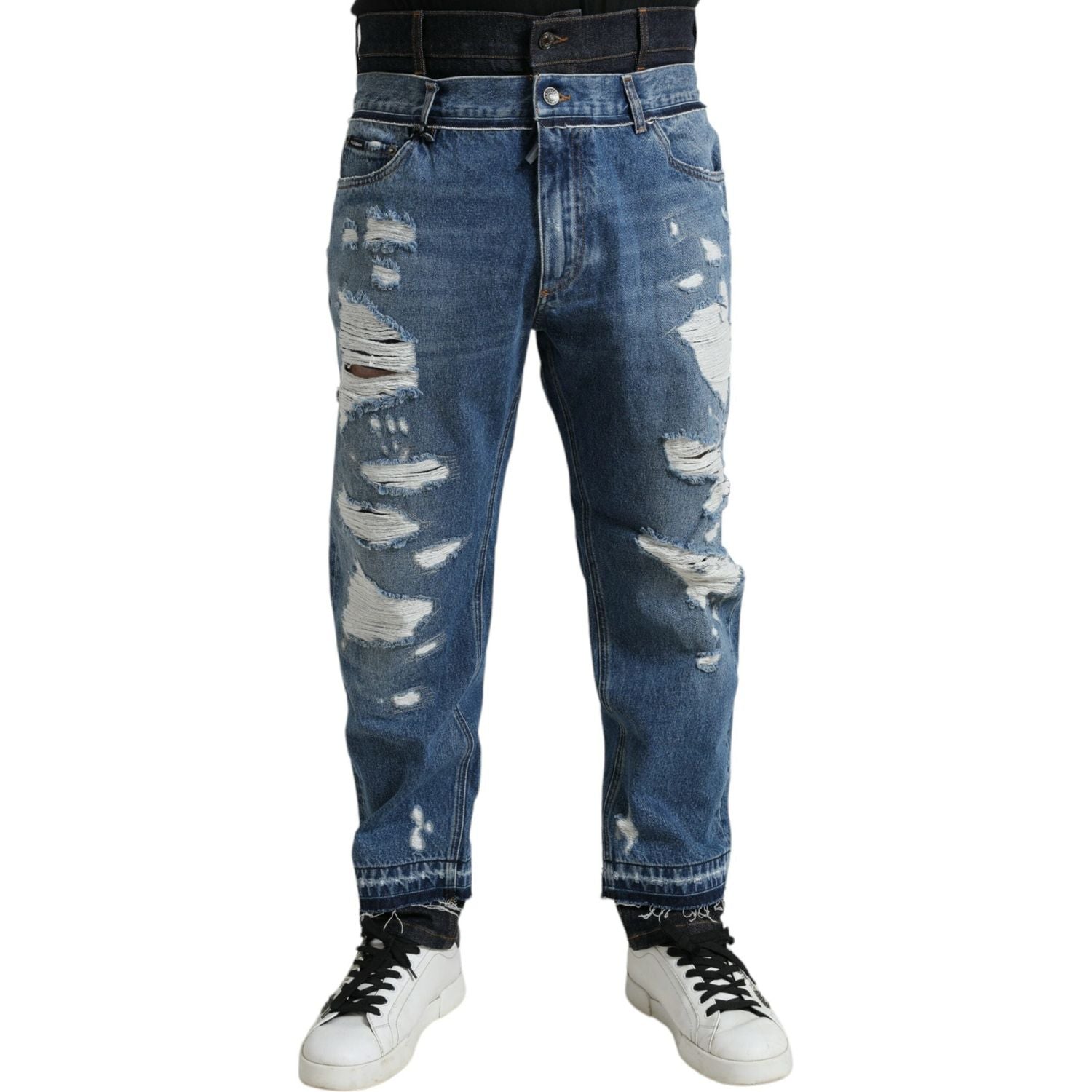 Dolce & Gabbana Blue Tattered Cotton Men Denim Jeans