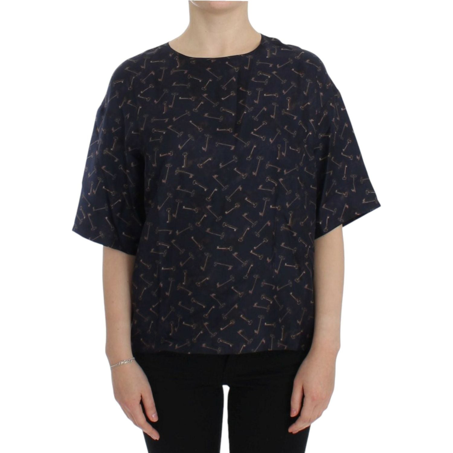 Dolce & Gabbana Blue gold key print silk blouse