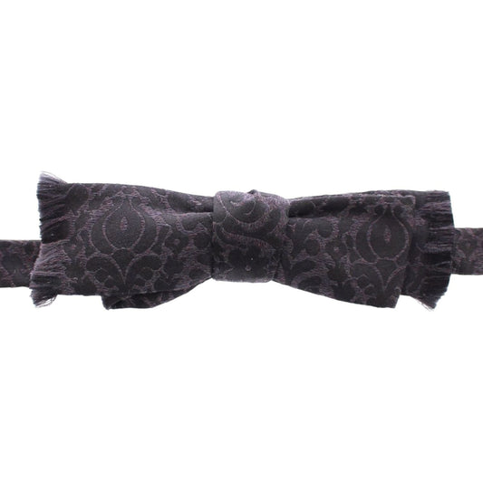 Dolce & Gabbana Gray Black Wool Silk Bow Tie MOM24124