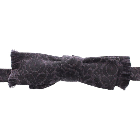 Dolce & Gabbana Gray Black Wool Silk Bow Tie MOM24124