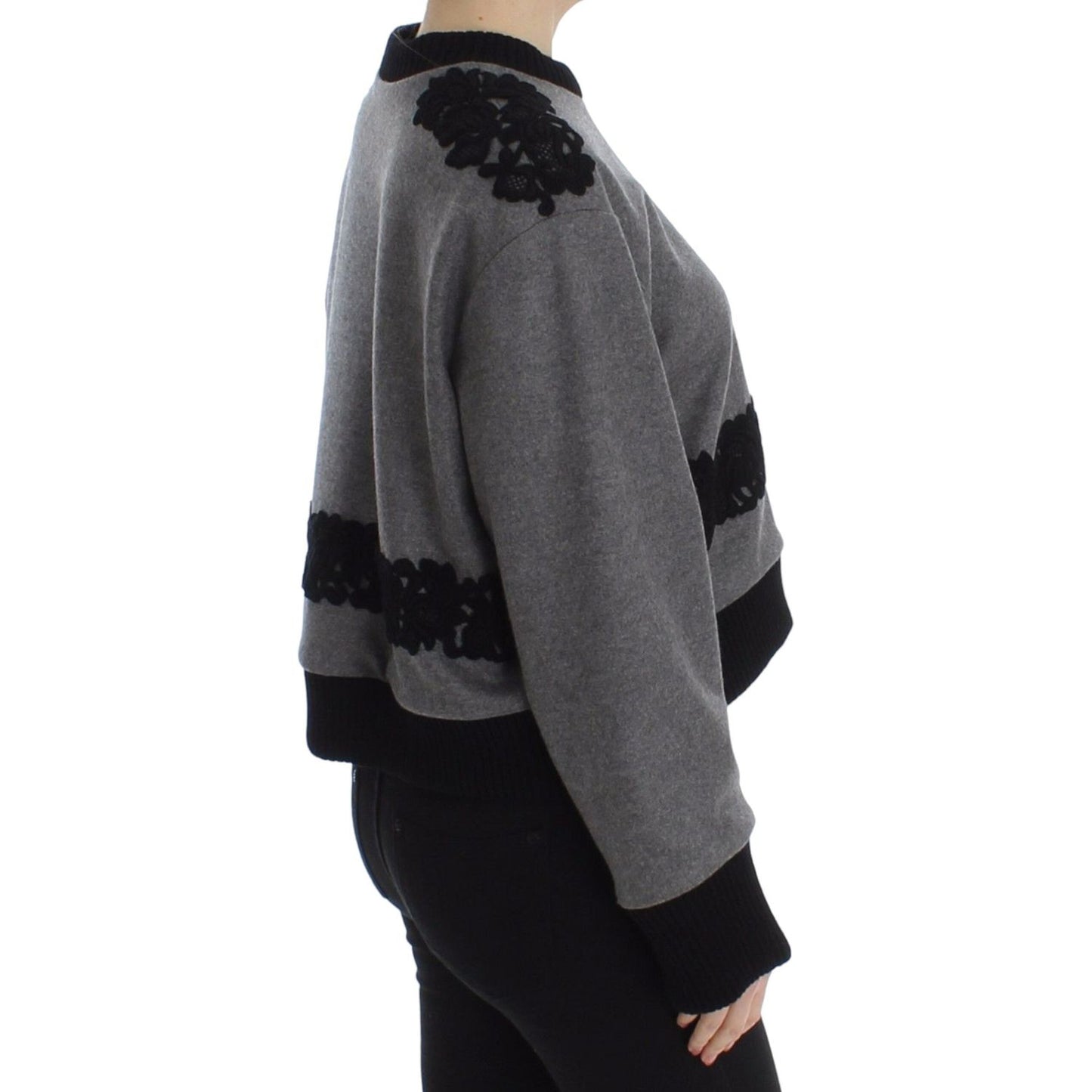 Dolce & Gabbana Gray Black Lace Wool Cashmere Sweater