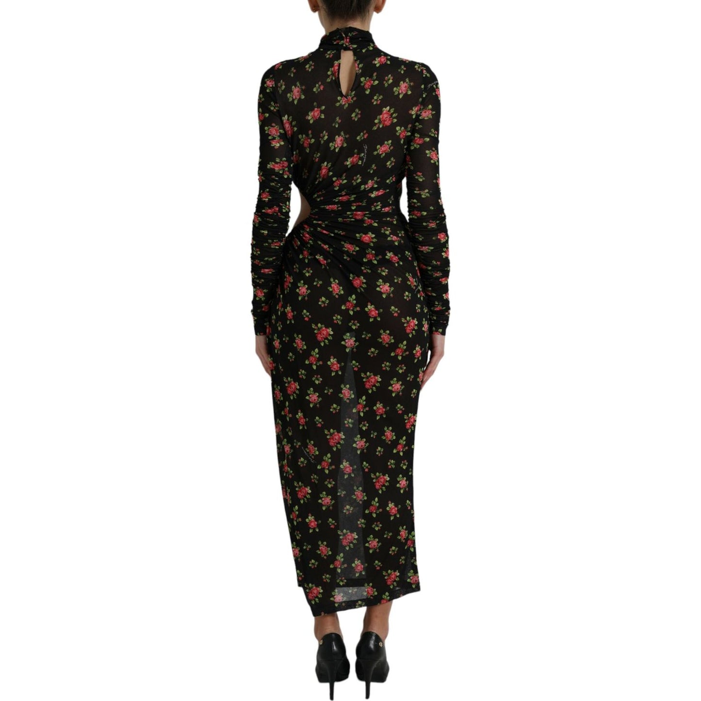 Dolce & Gabbana Black Floral Cut Out Sheath Long Maxi Dress