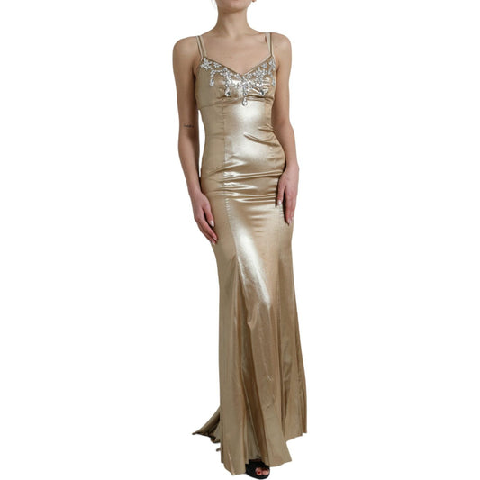 Dolce & Gabbana Metallic Gold Crystal Embellished Gown Dress