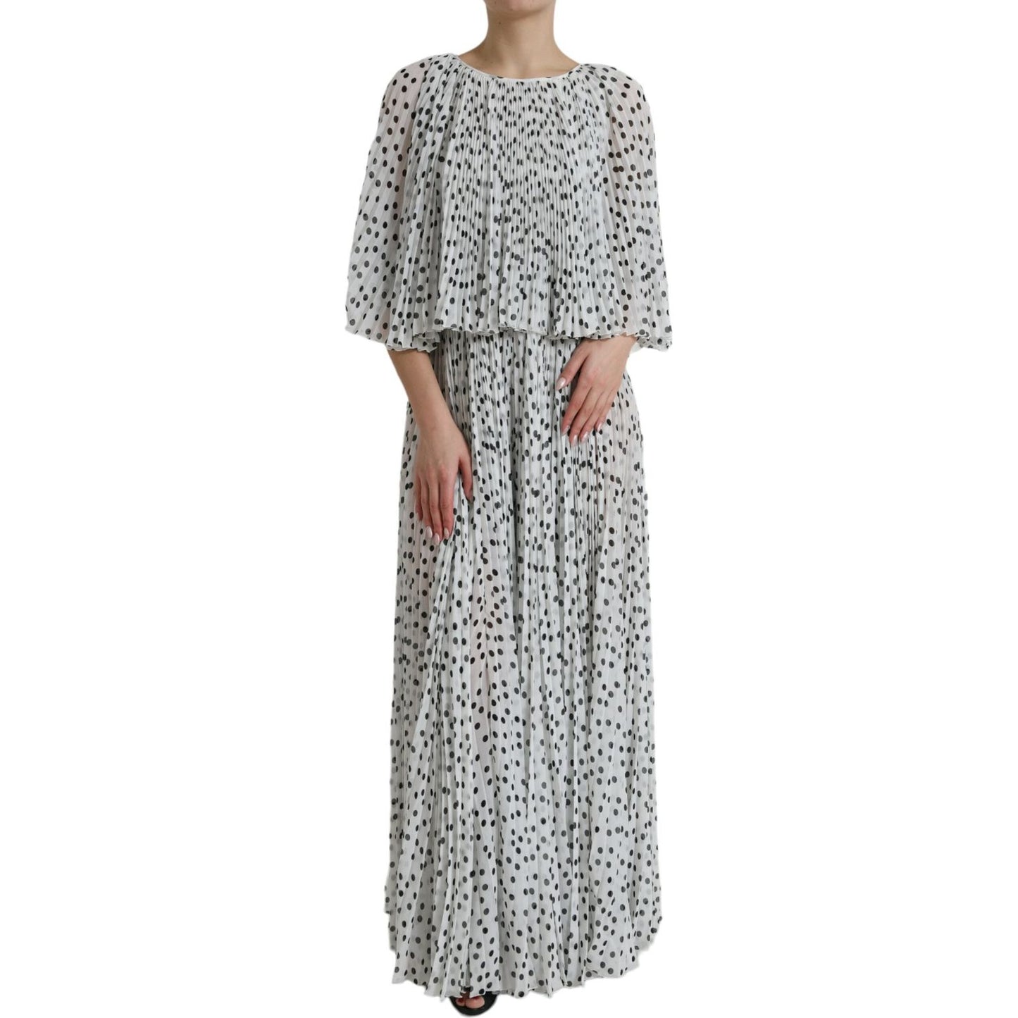 Dolce & Gabbana White Polka Dot A-line Pleated Maxi Dress