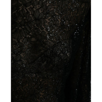 Dolce & Gabbana Black Floral Lace Sheer A-line Midi Dress