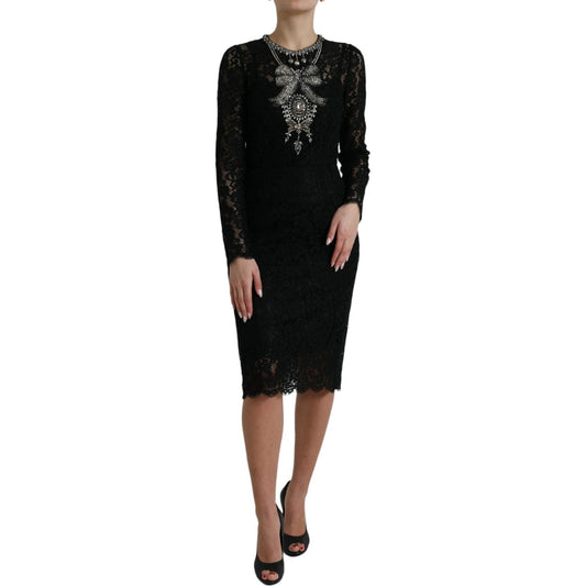 Dolce & Gabbana Black Lace Crystal Embellished Sheath Dress DR281121-36