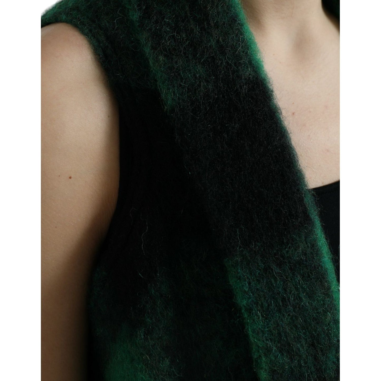 Dolce & Gabbana Black Green Buffalo Check Poncho Coat Jacket